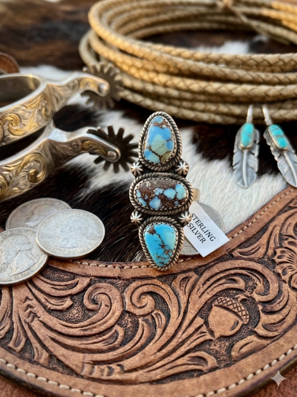 NWT Golden Hills Turquoise Sterling Silver Adjustable Ring